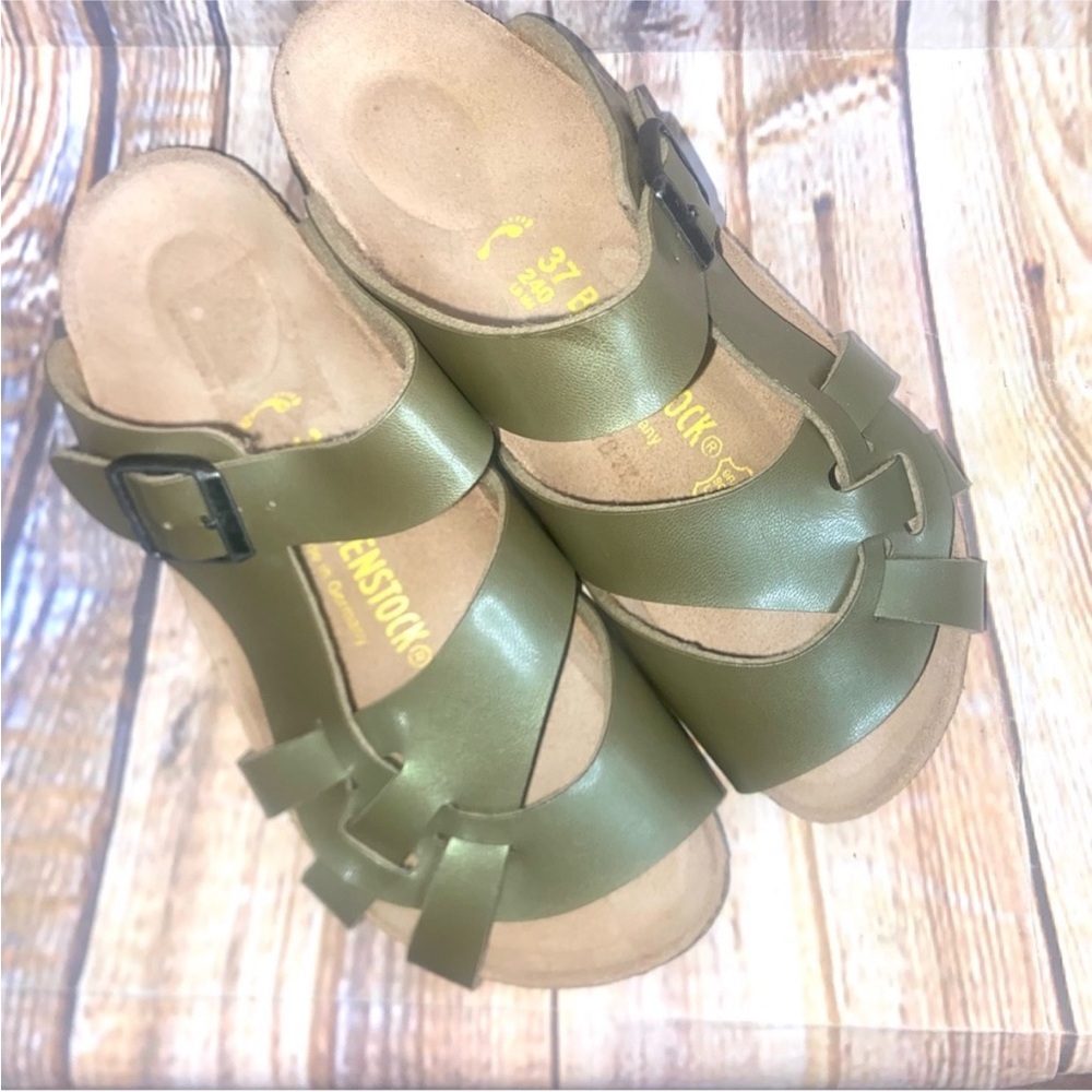 Birkenstock Pisa Sandal Slide in Green Metallic Size Women’s 6 Men’s 4